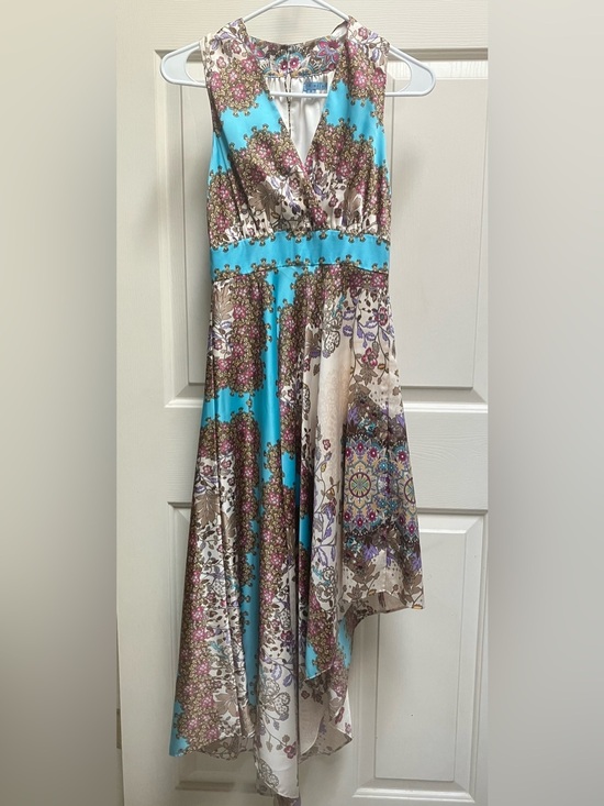 ANTONIO MELANI Dresses & Skirts - NWT ANTONIO MELANI Turquoise, Cream & Brown Floral Asymmetrical Dress Size 0
